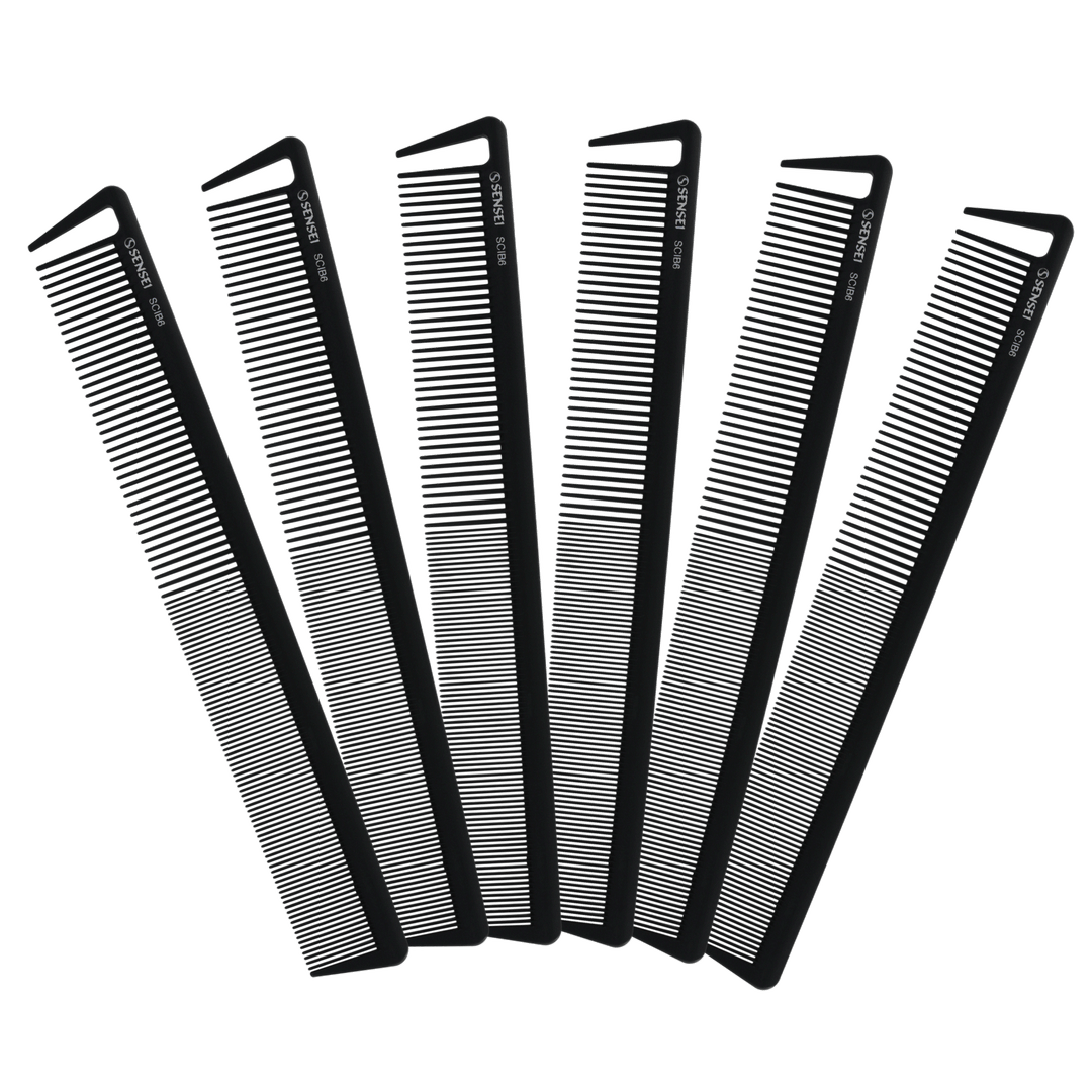 6 PACK Long Classic Cutting-Styling Comb - Black - SCIB6