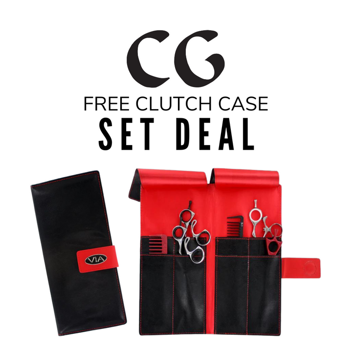 CG hairdressing shear set fixed thumb left handed free clutch