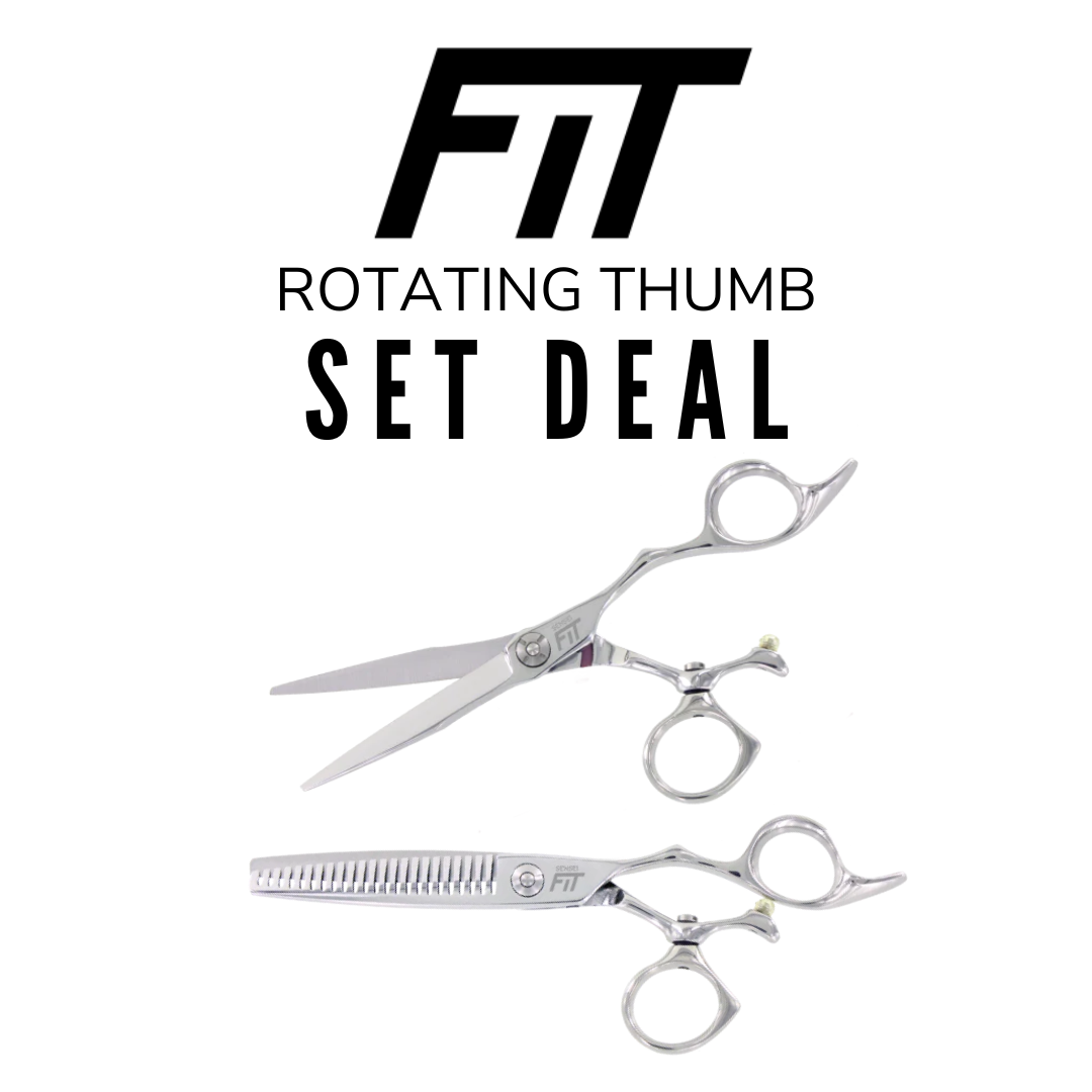 Fit hairdressing shear set rotating thumb