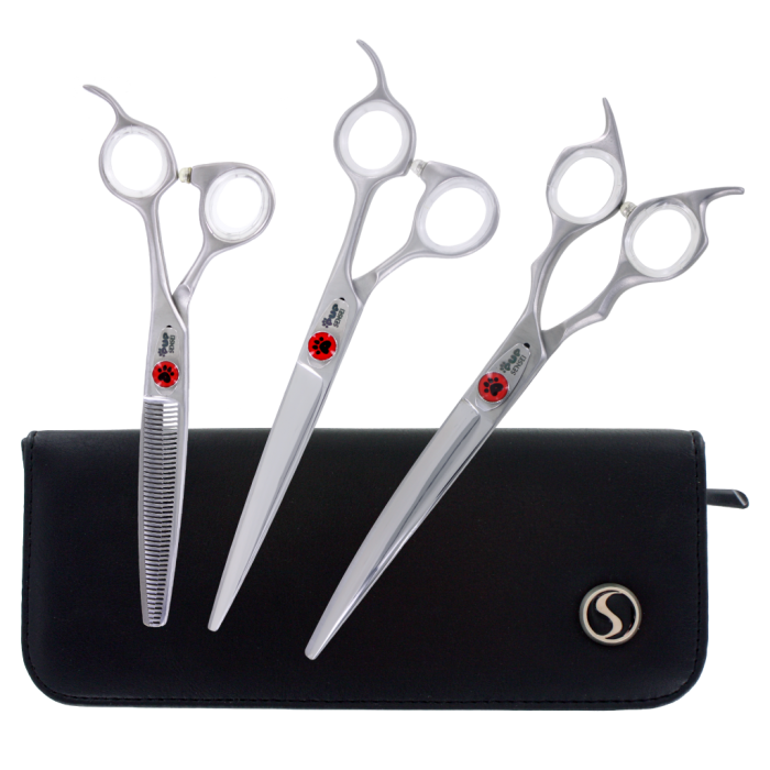 Right Handed Sensei Dog Grooming Shear Set. This set of 3 or 4 shears can be customized with a variety of lengths and thinning shears